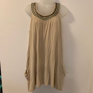 CAbi 872 Tan Embellished Drapey Swing Tunic Top XL